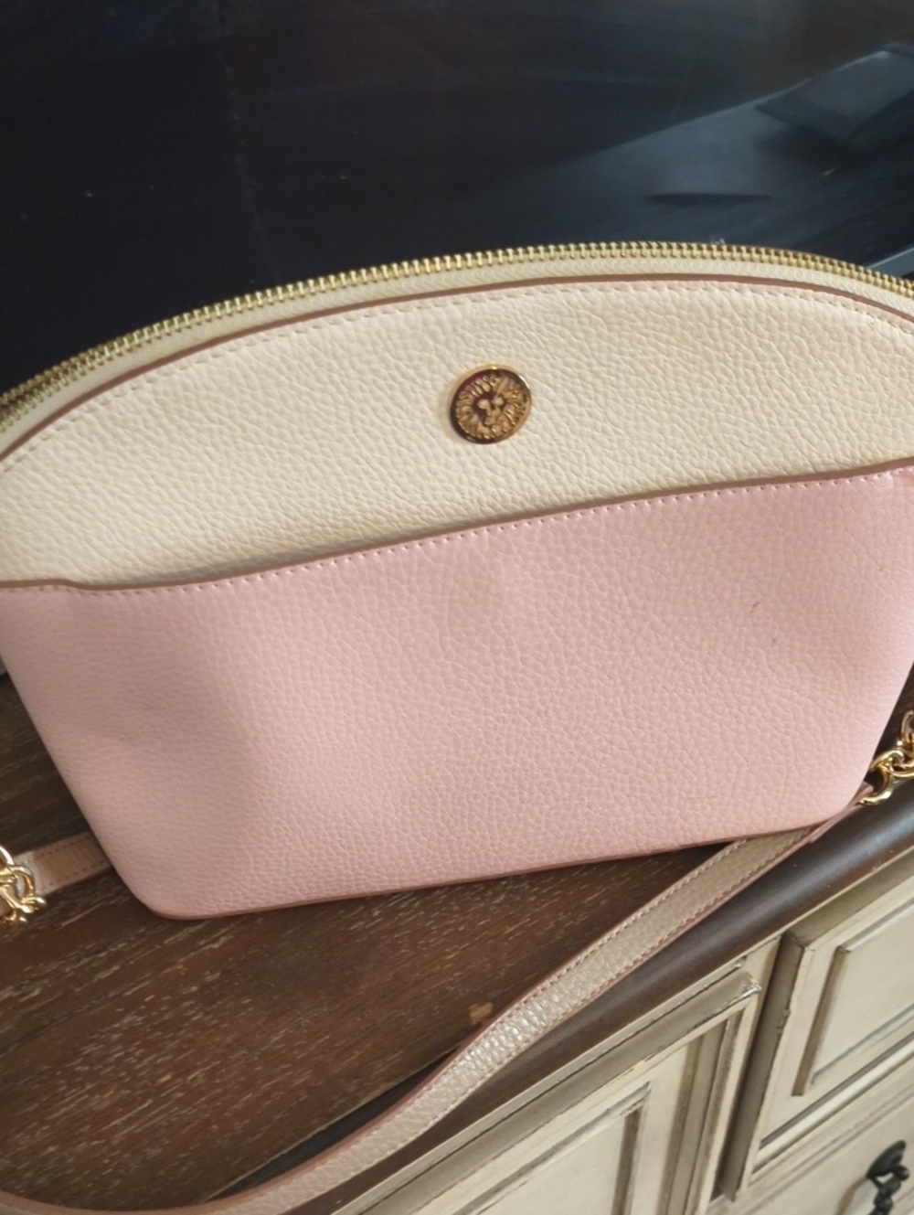 Anne Klein Pink and Cream Crossbody Bag - Elegant Everyday Shoulder Purse